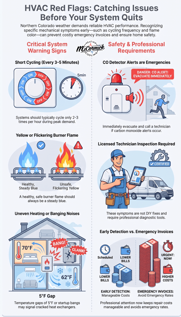Infographic showing HVAC warning signs for affordable heating and air in Greeley