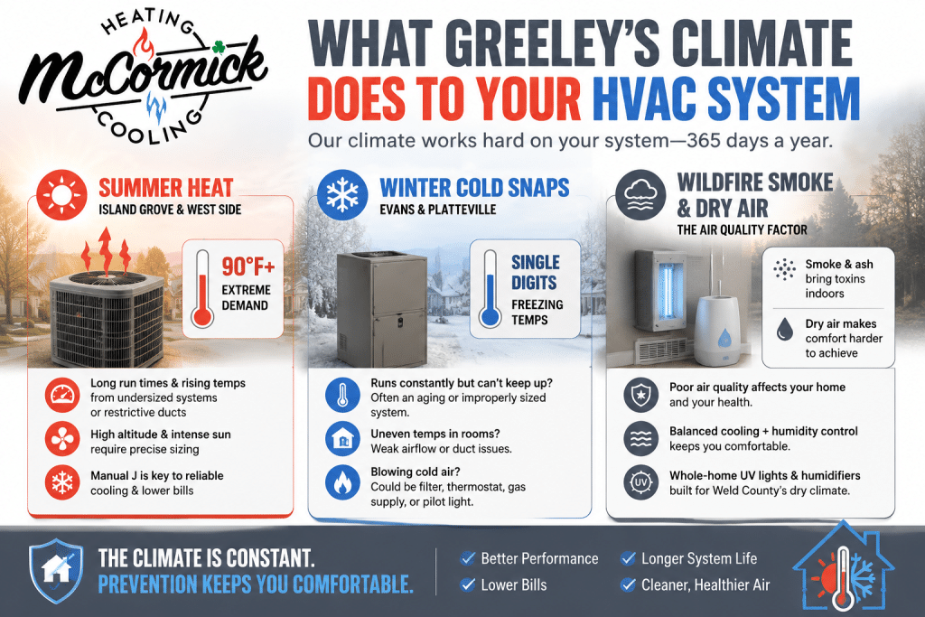 An infographic showing the effect of climate to the HVAC system.